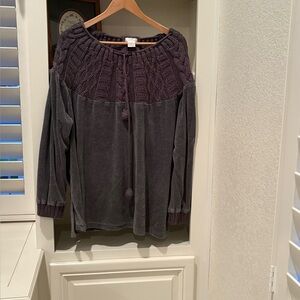 Soft Surroundings Gray Fleece Crochet Wool Blend 3X